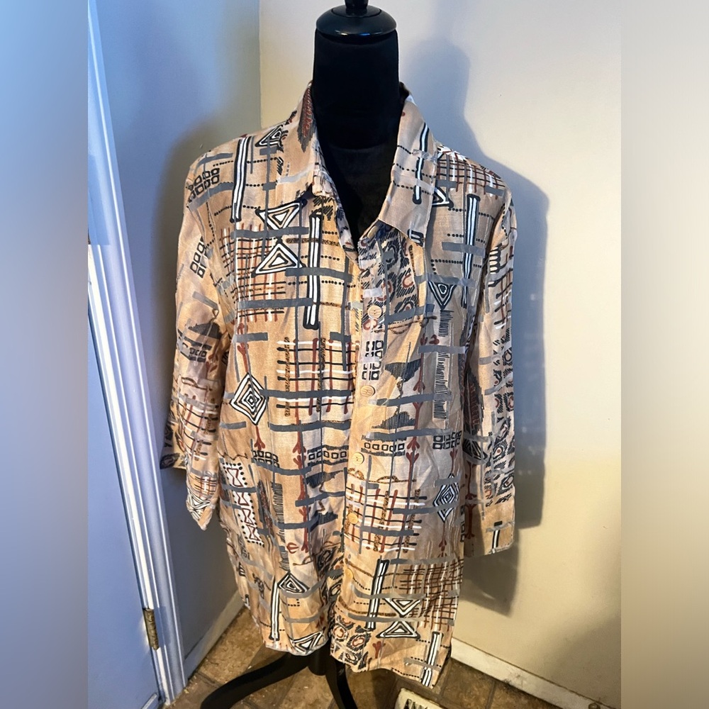 Erin London ELCC Vintage 3X , collared multicolored mixed media shirt /mesh